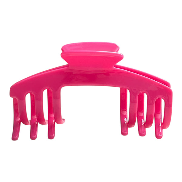 Front view of the Flamingo hot pink hat claw clip designed for secure, comfortable everyday hairstyles with hats.