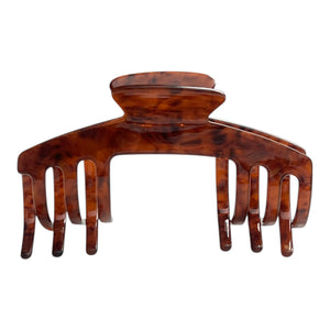 Front view of the Mocha brown tortoise hat claw clip designed for secure, comfortable everyday hairstyles with hats.