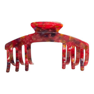 Front view of the Ruby red mosaic hat claw clip designed for secure, comfortable everyday hairstyles with hats.