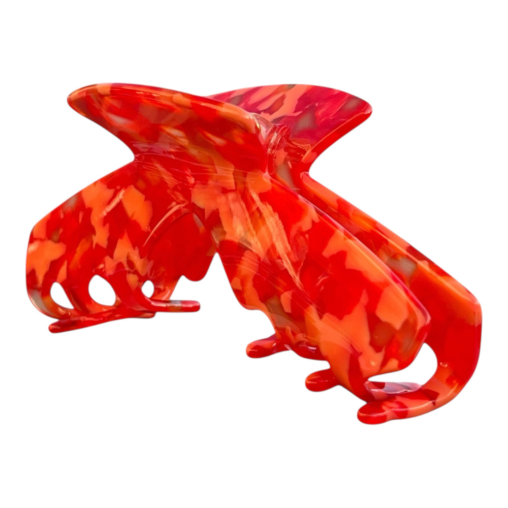 Front view of the Scarlet red mosaic hat claw clip designed for secure, comfortable hairstyles with baseball caps, trucker hats, and golf hats.